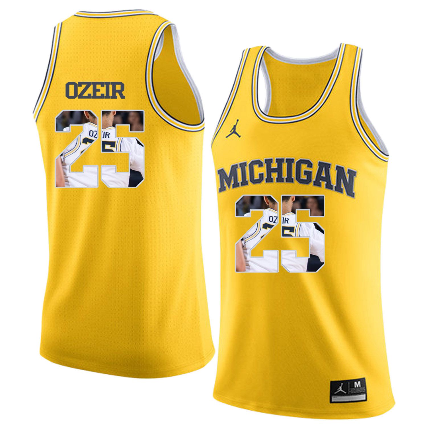 Men Jordan University of Michigan Basketball Yellow #25 Ozeir Fashion Edition Customized NCAA Jerseys->customized ncaa jersey->Custom Jersey